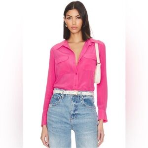 Equipment Femme Slim Signature Silk Button Down Top Raspberry Sorbet Size Small